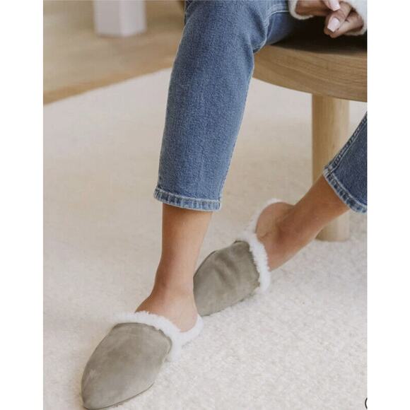 JENNI KAYNE Shearling-Lined Pointed Mule Size US-5 IT-35 in Laurel Green - Picture 2 of 8